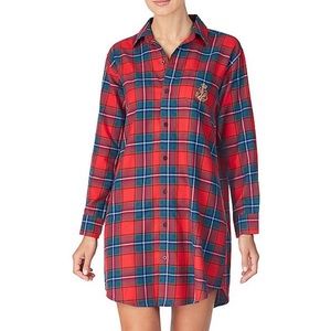 LAUREN RALF LAUREN BRUSHED TWILL PLAID SLEEP SHIRT